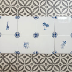 End of Line, set of 8 Delft Tiles, Petal Corners