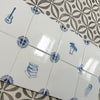 End of Line, set of 8 Delft Tiles, Petal Corners