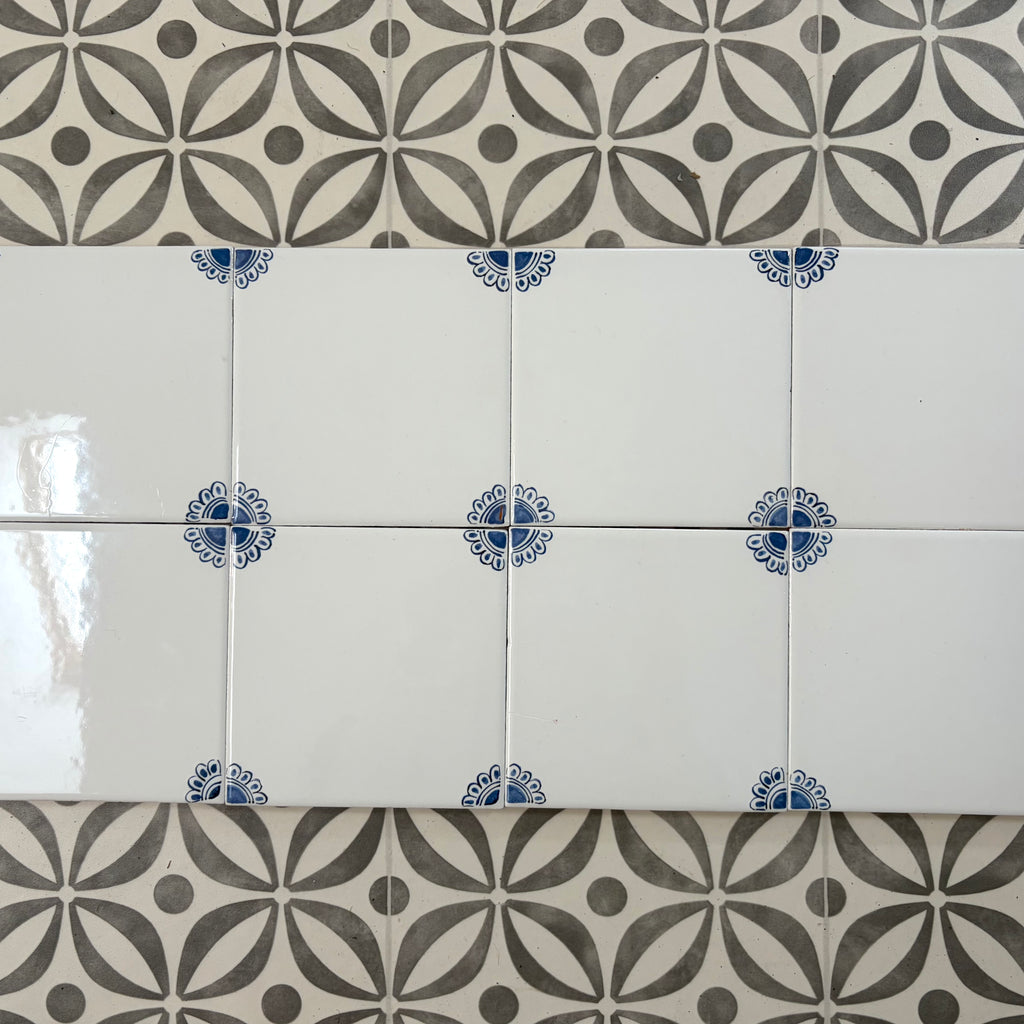 Seconds, Set of 8 Delft Tiles, Petal Corners