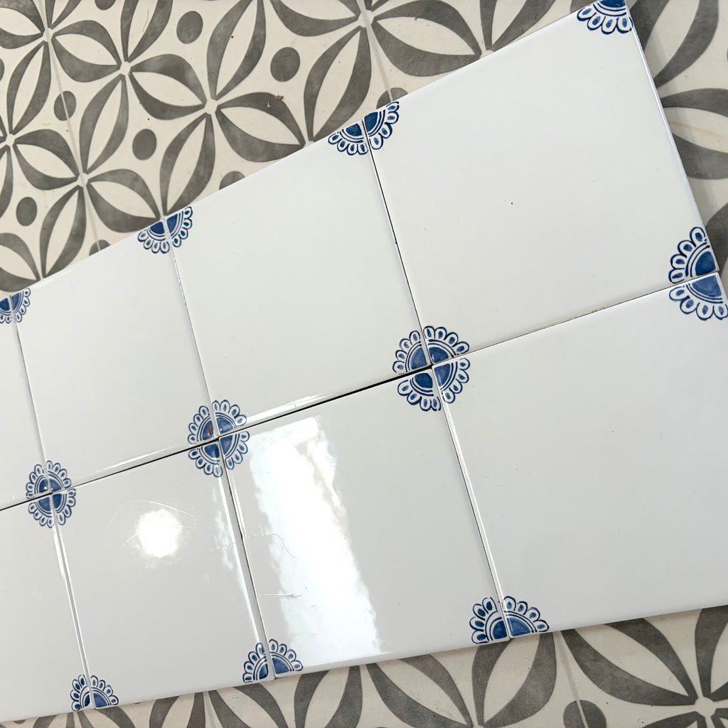 Seconds, Set of 8 Delft Tiles, Petal Corners