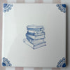 End of Line Stacked Books Delft Tile, Petal Corners
