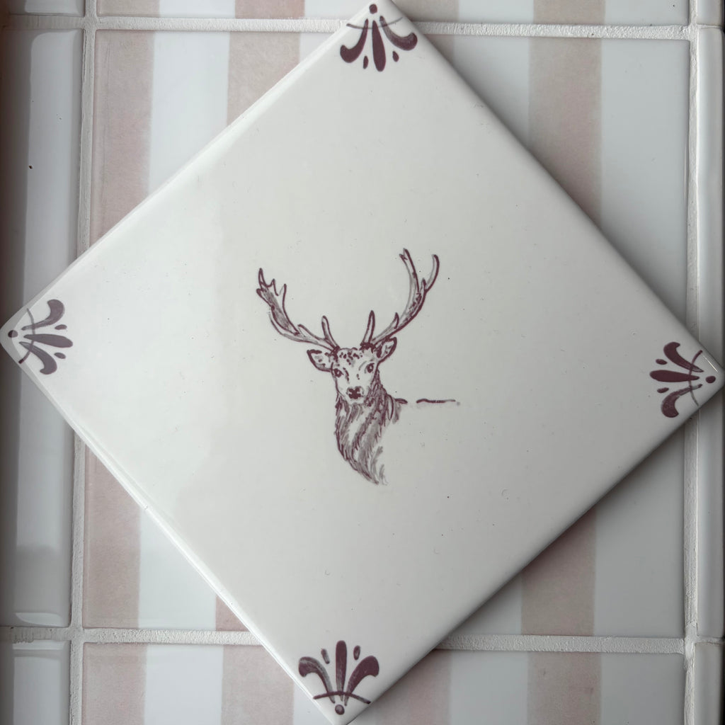 End of Line, Stag Delft Tile, Diagonal, Manganese
