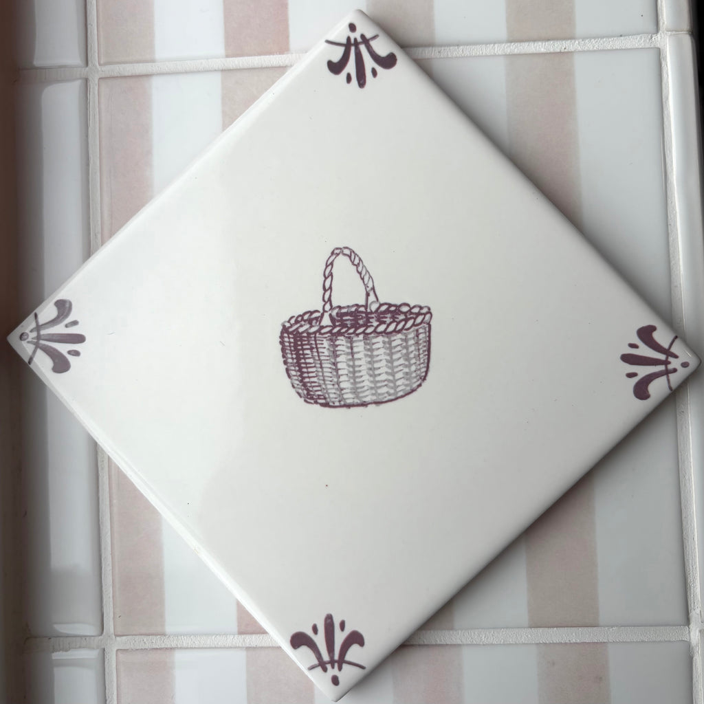 End of Line, Wicker Basket Delft Tile, Diagonal, Manganese