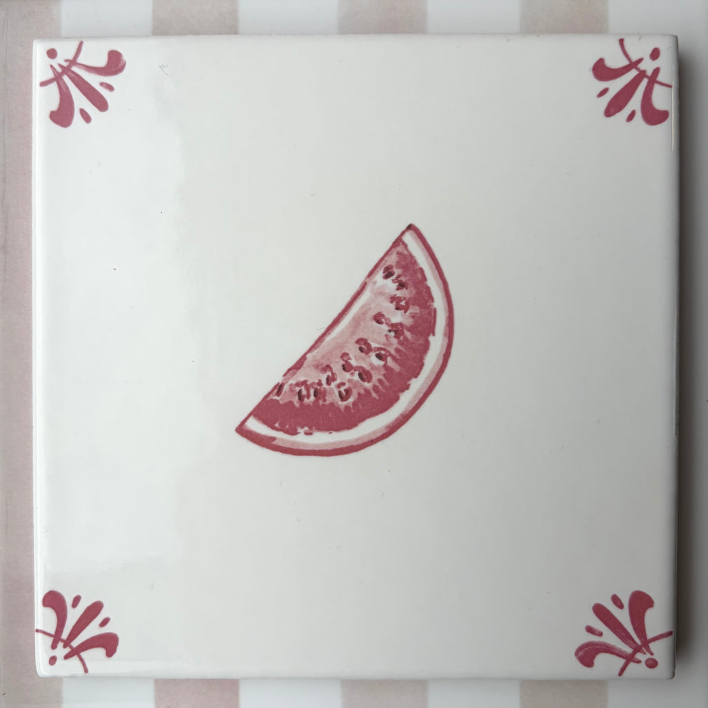 End of Line, Watermelon Delft Tile, Crimson