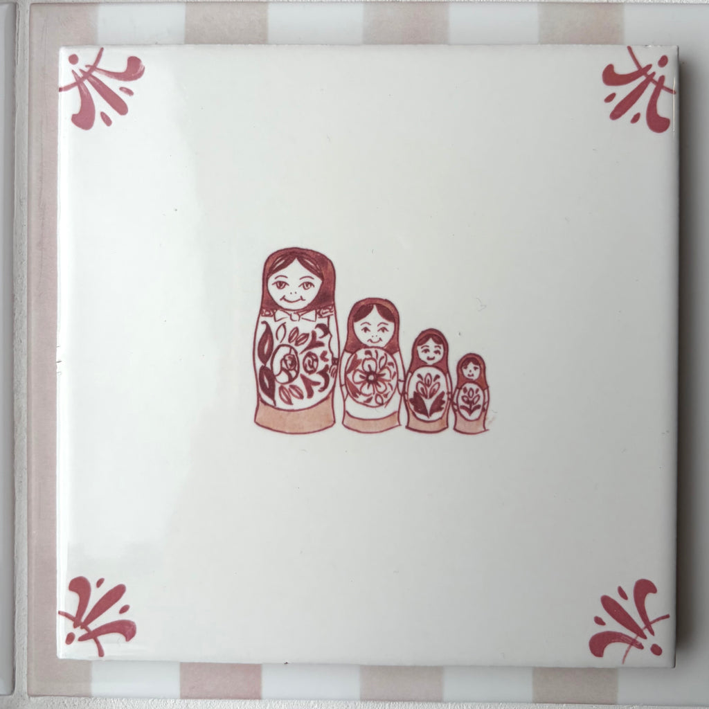 End of Line, Matryoshka Dolls Delft Tile, Crimson