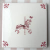 End of Line, Carousel Horse Delft Tile, Crimson