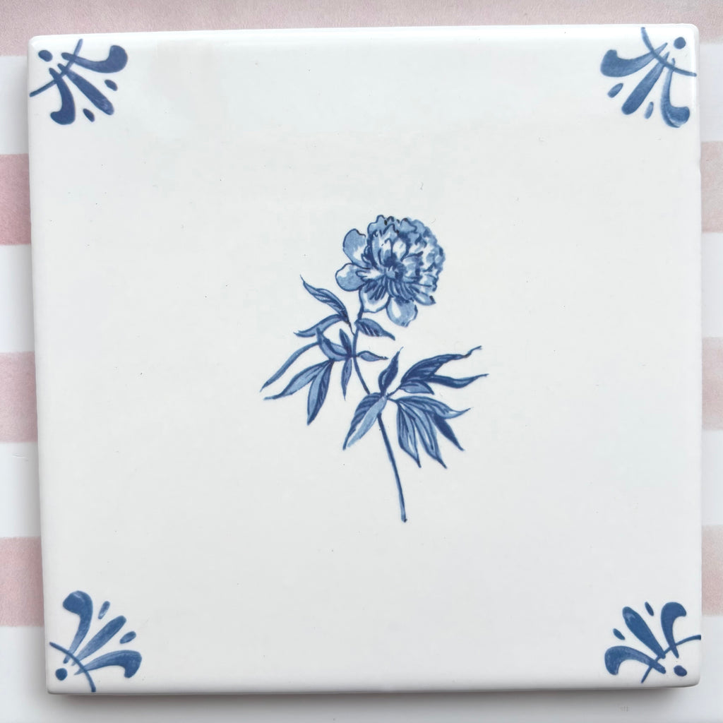 End of Line Peony Delft Tile, Blue