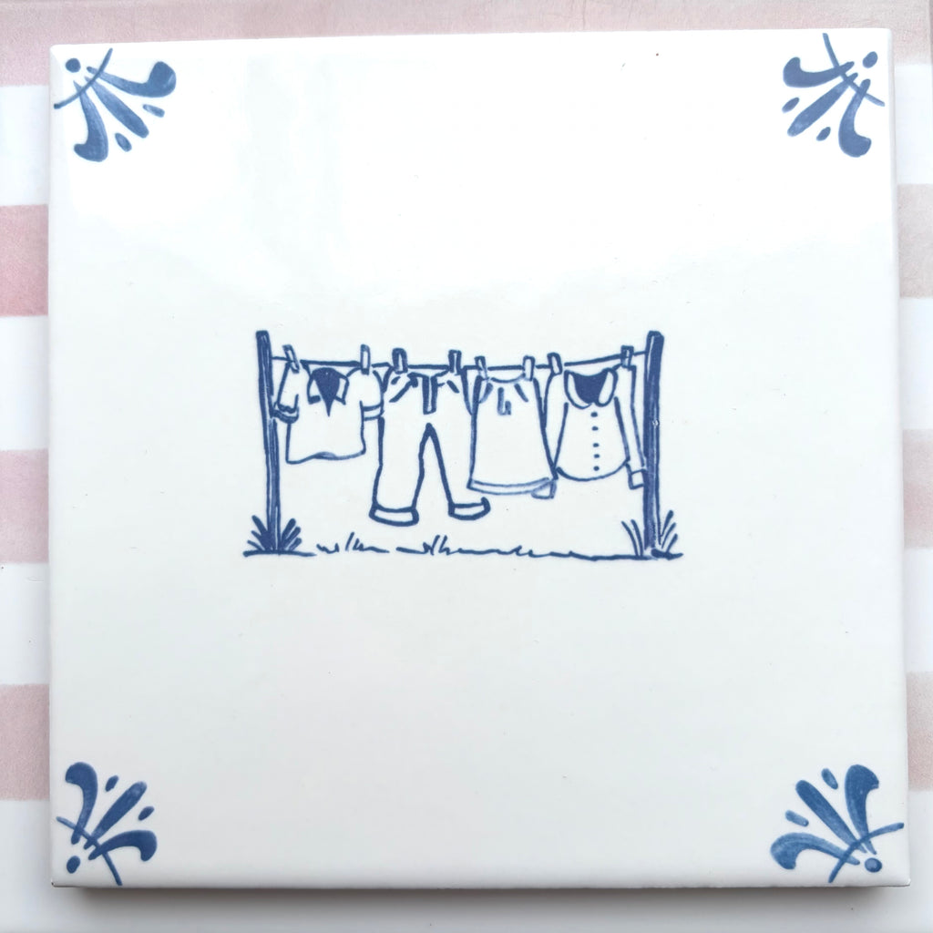 End of Line Clothes Line Delft Tile, Blue