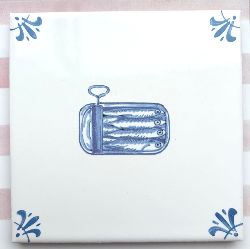 End of Line Can of Sardines Delft Tile, Blue