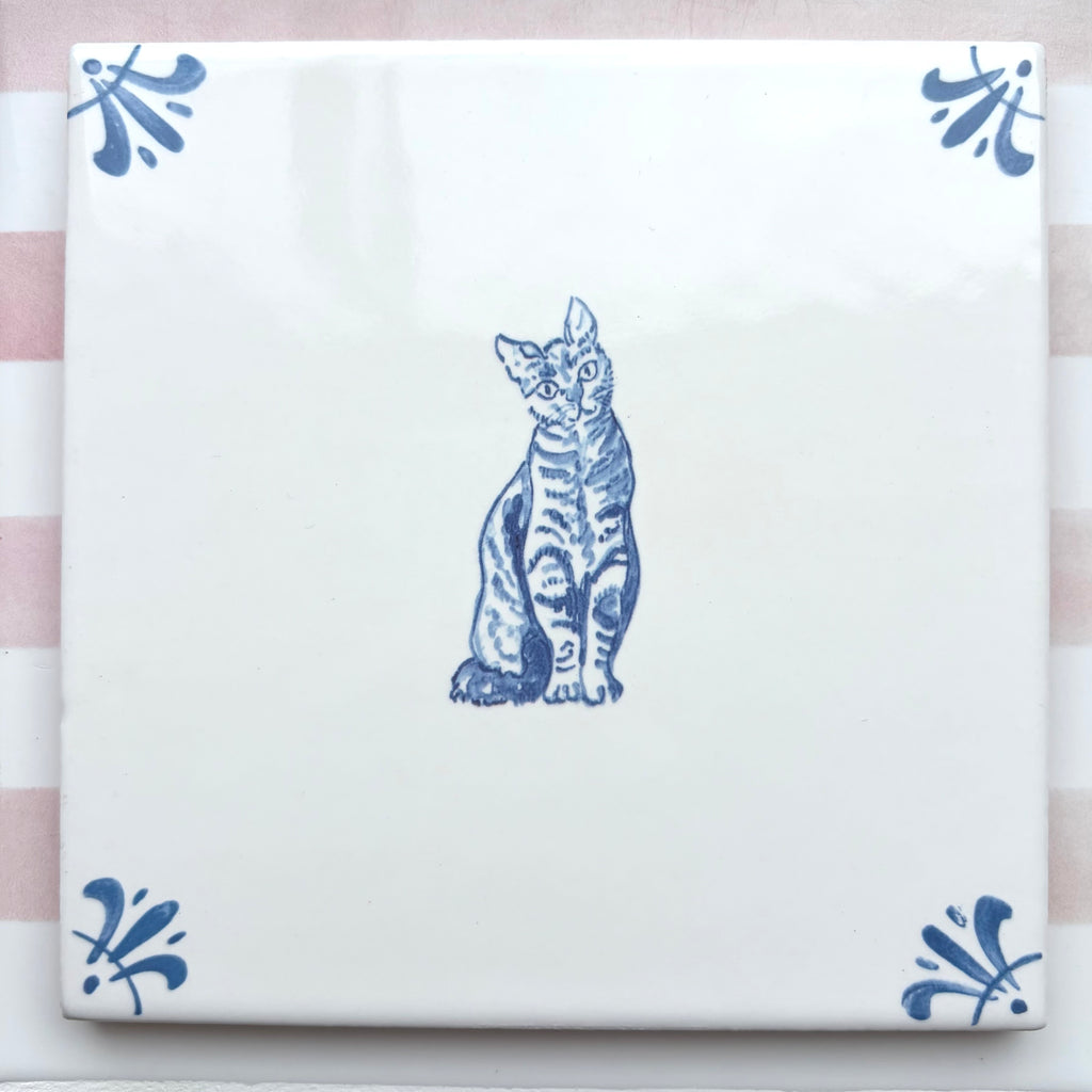 End of Line Pushkin the Cat Delft Tile, Blue