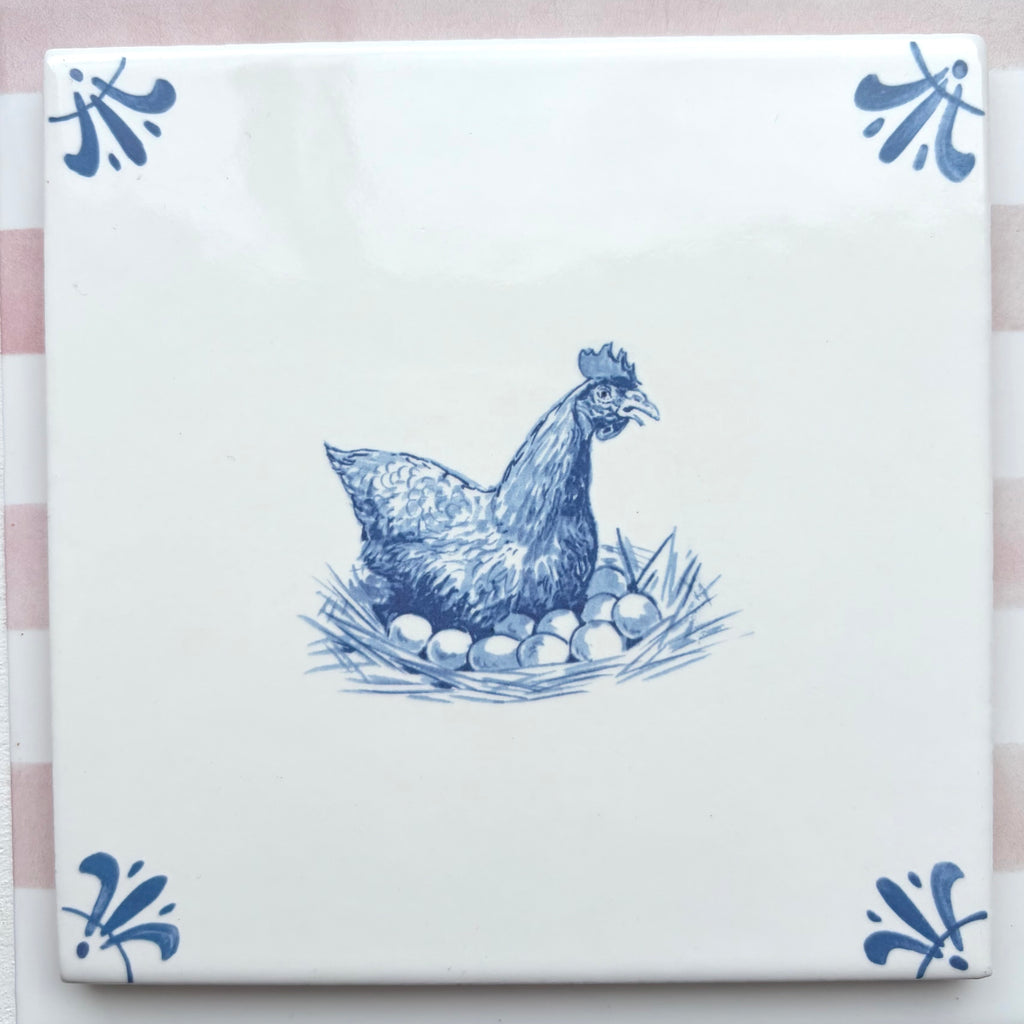 End of Line Chicken Delft Tile, Blue