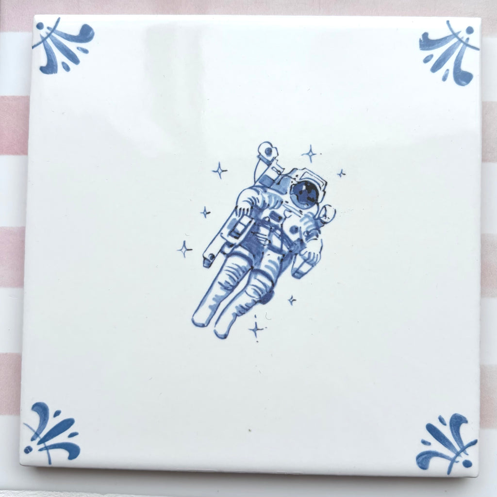 End of Line Astronaut Delft Tile, Blue