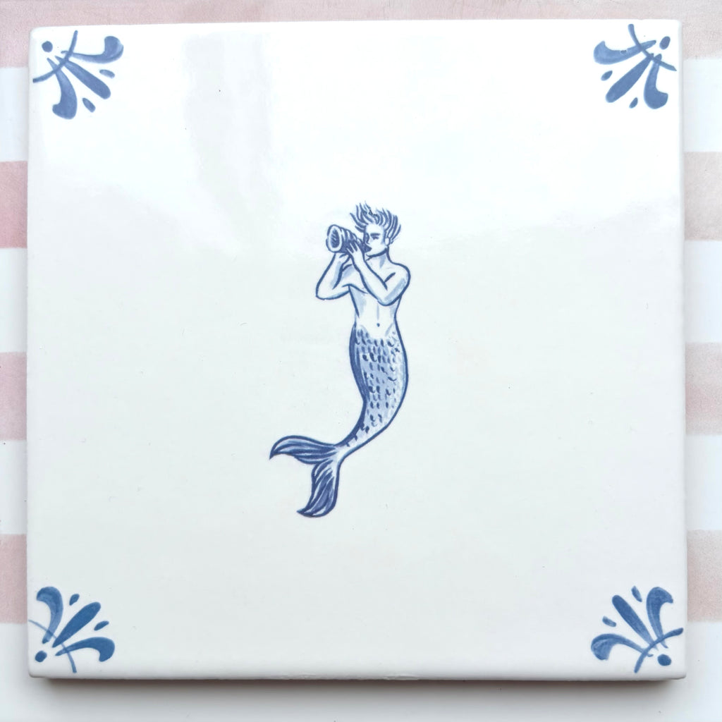 End of Line Merman Delft Tile, Blue