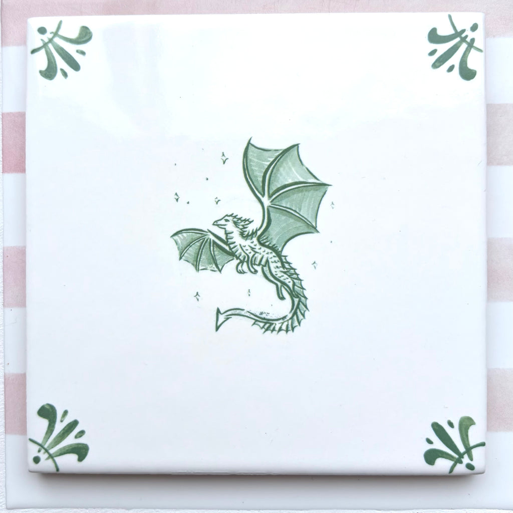 End of Line Dragon Delft Tile, Green