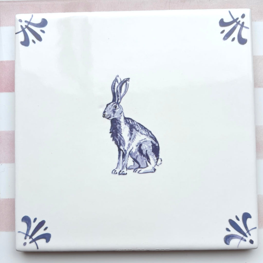 End of Line, Hare Delft Tile, Navy Blue