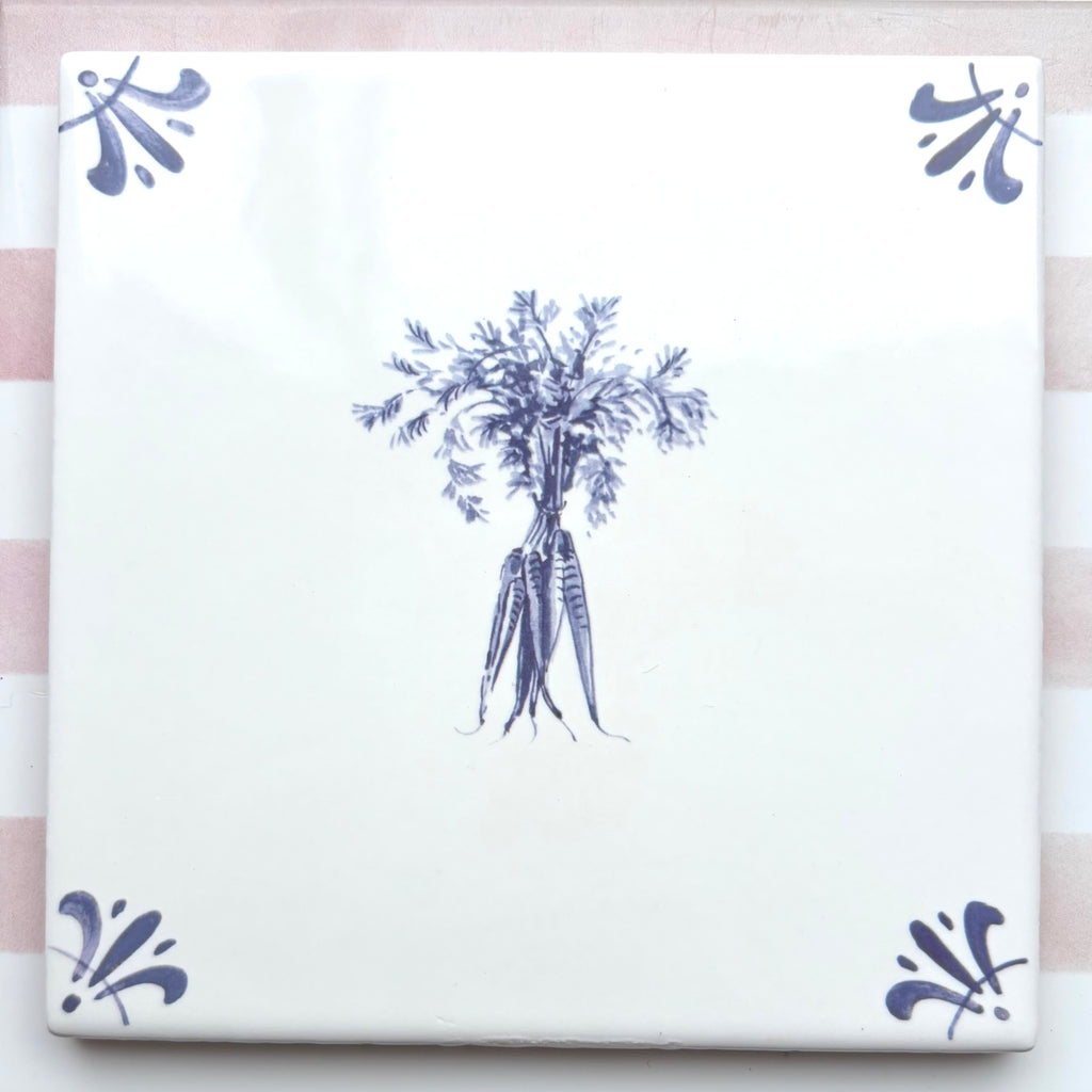 End of Line, Bunch of Carrots Delft Tile, Navy Blue