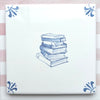 End of Line Stacked Books Delft Tile, Blue