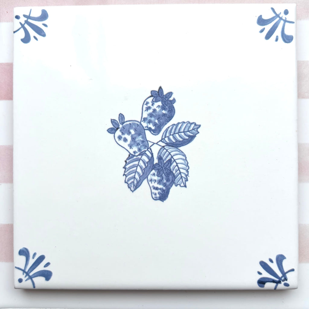 End of Line Wild Strawberries Delft Tile, Blue