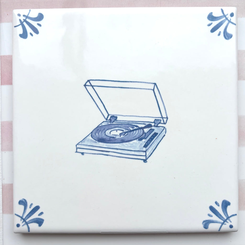 End of Line Vinyl Record Player Delft Tile, Blue