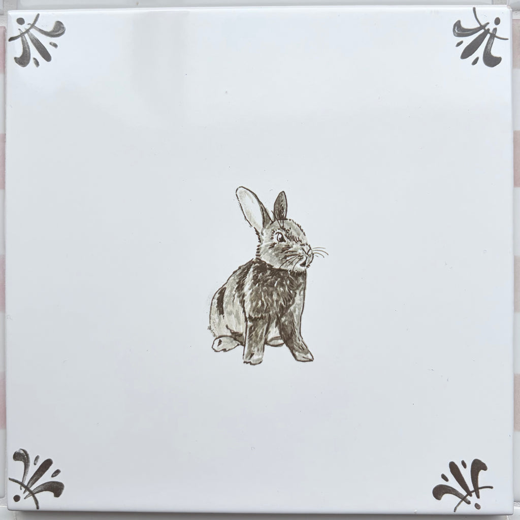 15cm Seconds Rabbit Delft Tile, Sepia