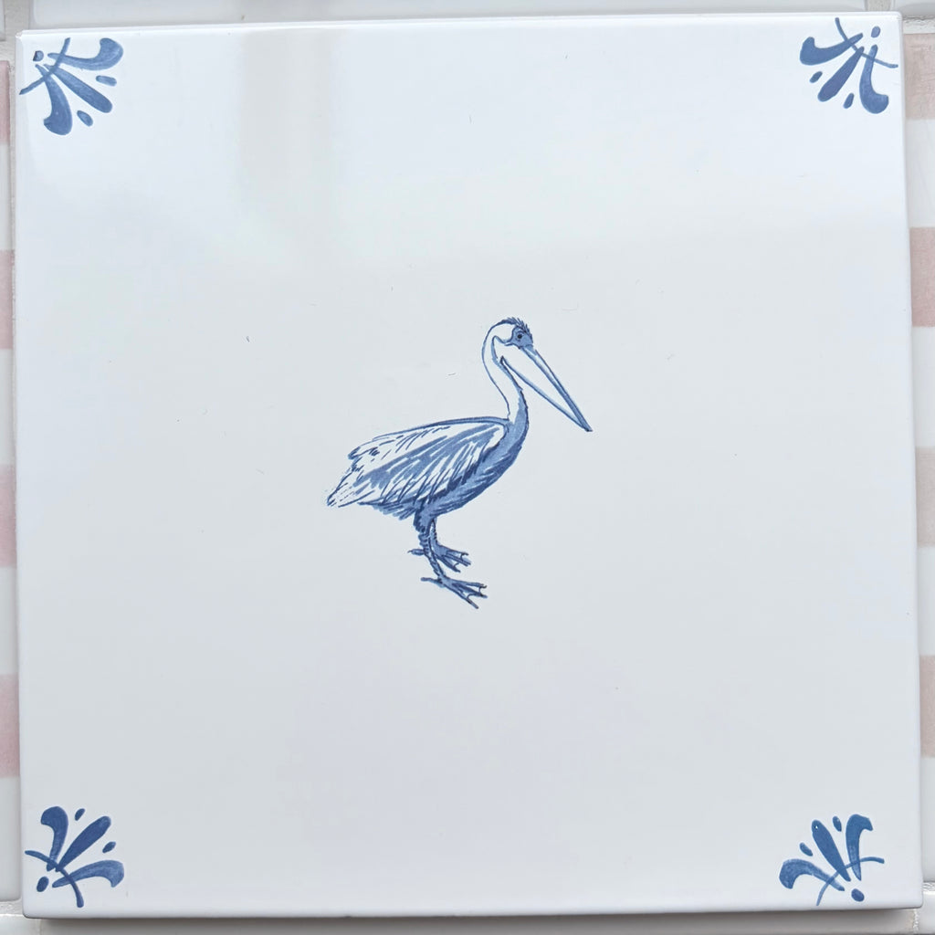 15cm Seconds Stork Delft Tile, Blue