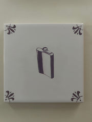 End of Line Hip Flask Delft Tile - Manganese 12.5cm