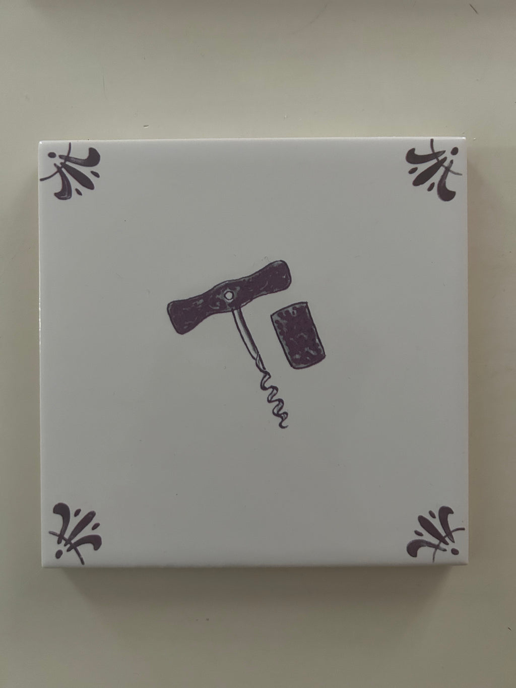 End of Line Cork Screw Delft Tile - Manganese 12.5cm