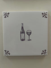 End of Line Red Wine Lovers Delft Tile - Manganese 12.5cm