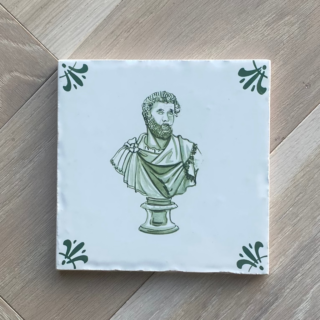 End of Line, Roman Bust Delft Tile, Green