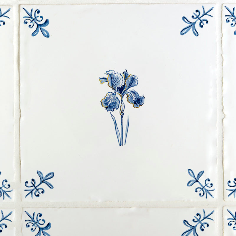 Iris Delft Tile, Gold Lustre