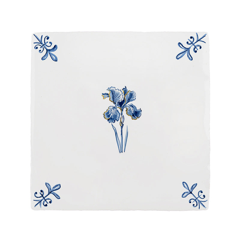 Iris Delft Tile, Gold Lustre