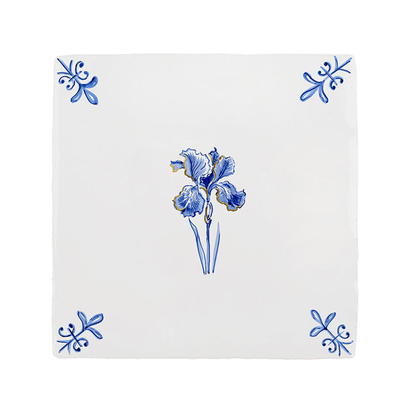 Iris Delft Tile, Gold Lustre