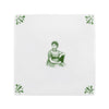 White ceramic tile with green decorative patterns and a Jane Austen illustration