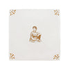 White ceramic tile with mustard decorative patterns and a Jane Austen illustration