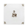 White ceramic tile with sepia decorative patterns and a Jane Austen illustration