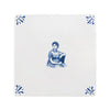 White ceramic tile with blue decorative patterns and a Jane Austen illustration