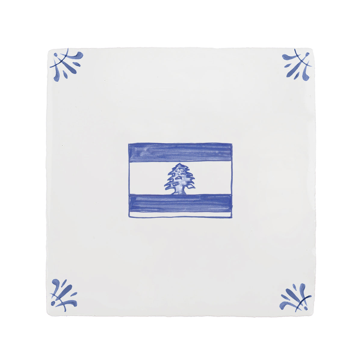 End of Line, Lebanese Flag Delft Tile, Blue | Petra Palumbo