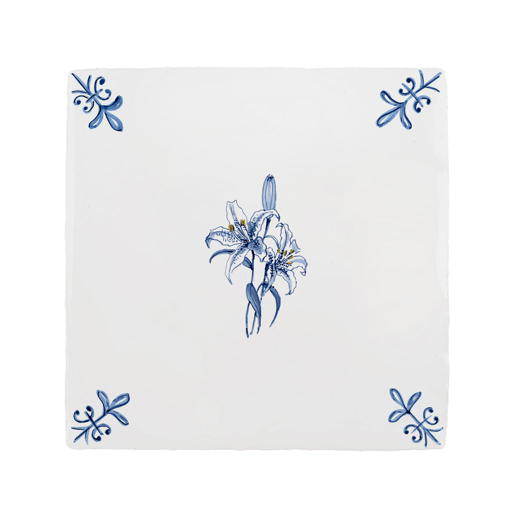 Lily Delft Tile, Gold Lustre