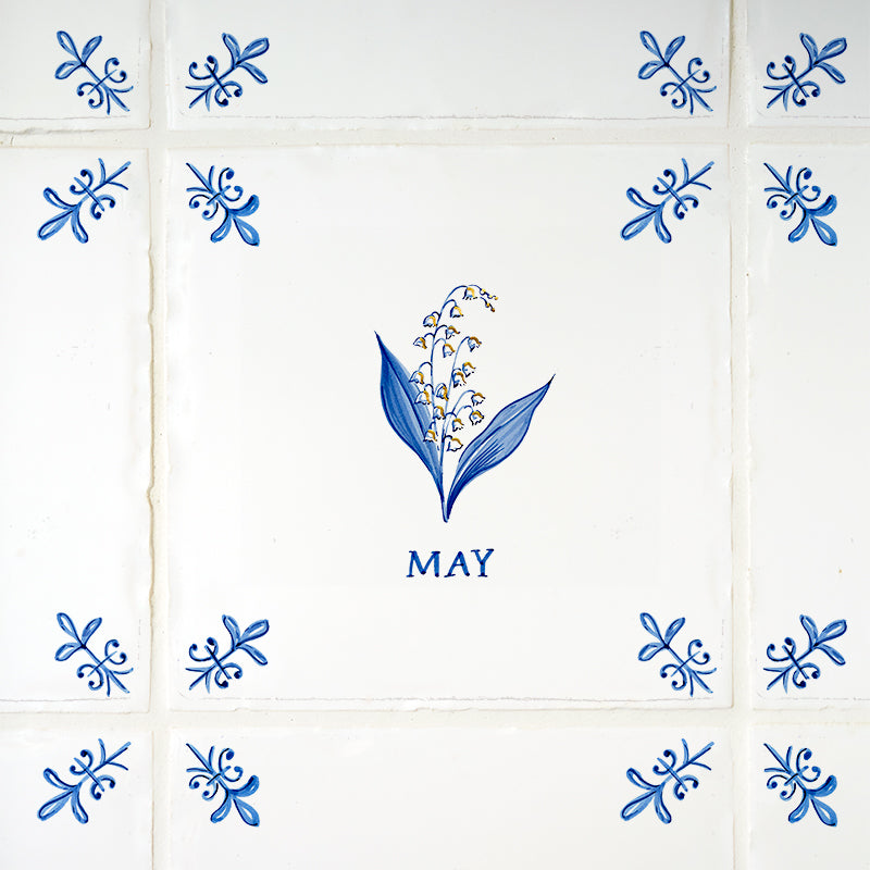 Lily of the Valley Delft Tile, Gold Lustre