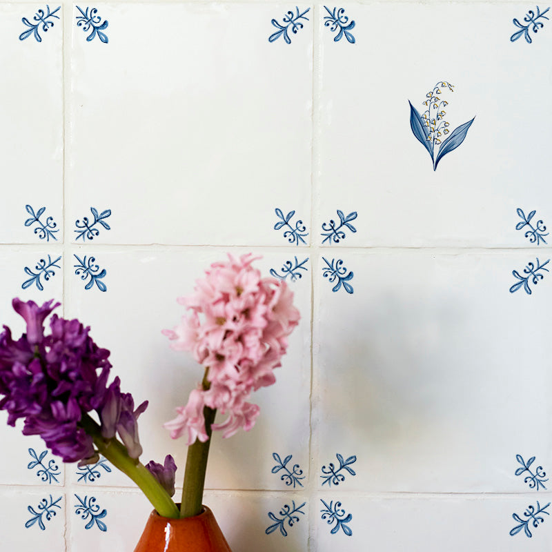 Lily of the Valley Delft Tile, Gold Lustre