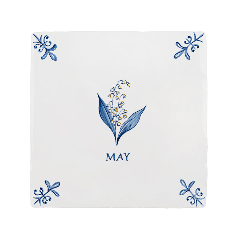 Lily of the Valley Delft Tile, Gold Lustre