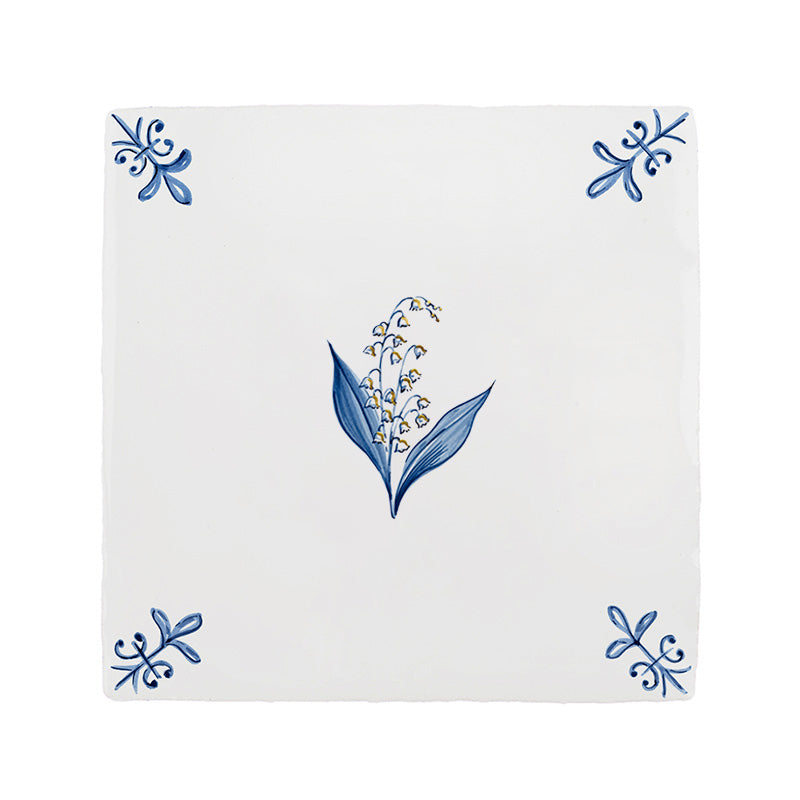 Lily of the Valley Delft Tile, Gold Lustre