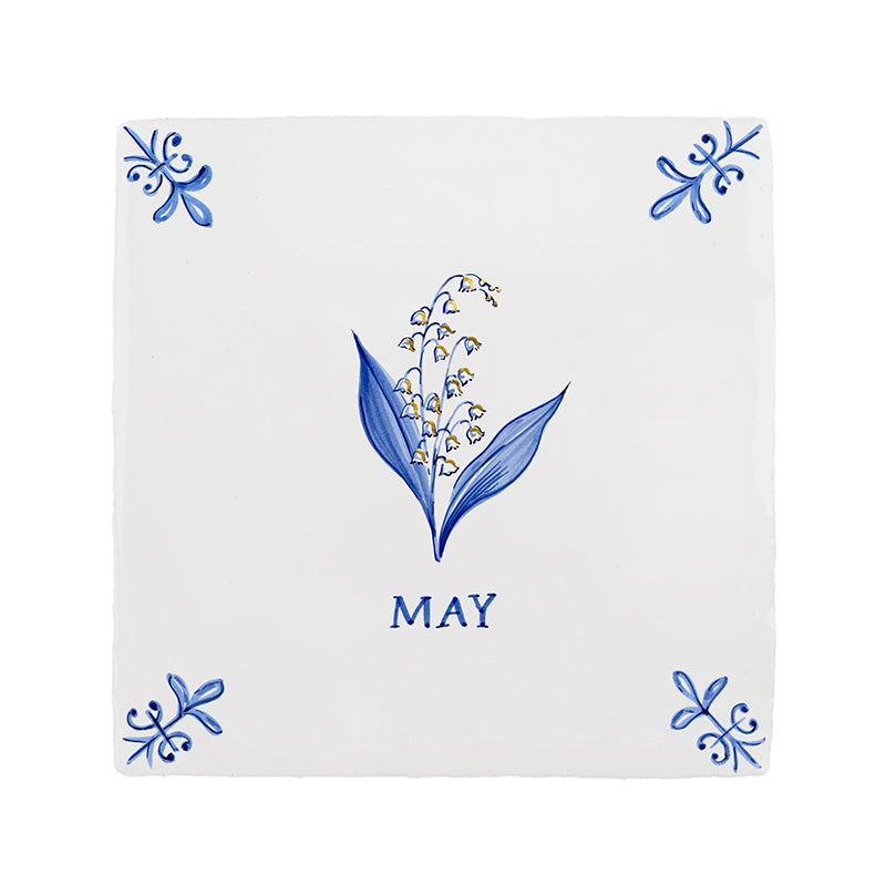 Lily of the Valley Delft Tile, Gold Lustre