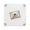 Tile with a stylized envelope containing a heart on a white background with decorative elements.