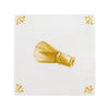 White tile with a mustard matcha whisk design on a white background
