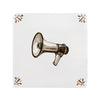 Megaphone illustration on a white tile background with decorative elements