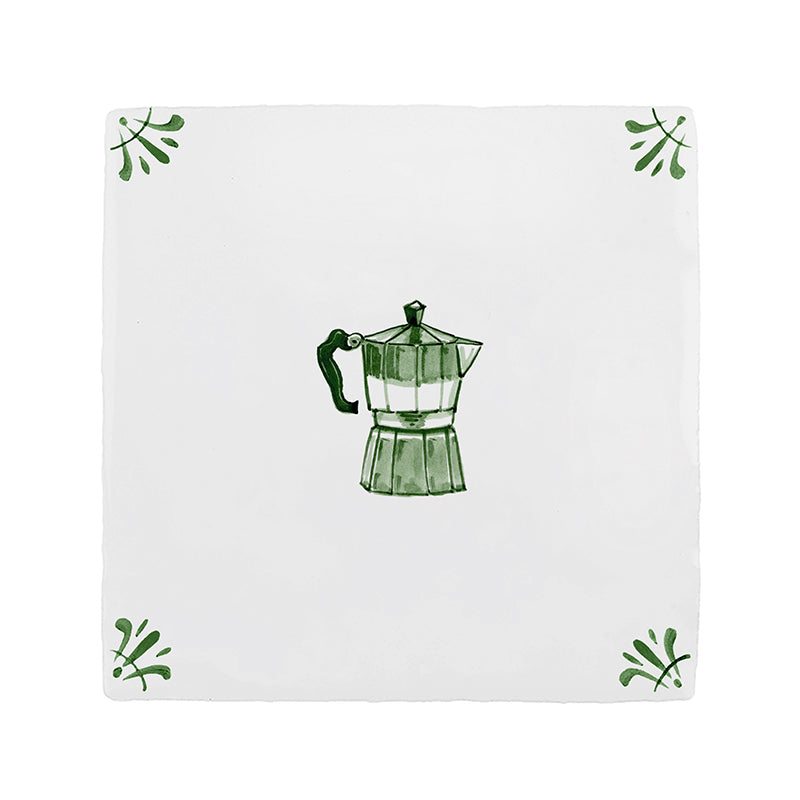 Moka Pot Delft Tile Sample, Green