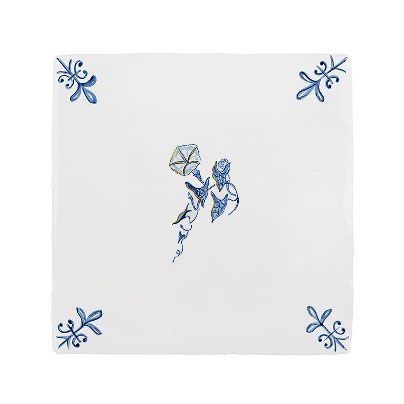 Morning Glory Delft Tile, Gold Lustre