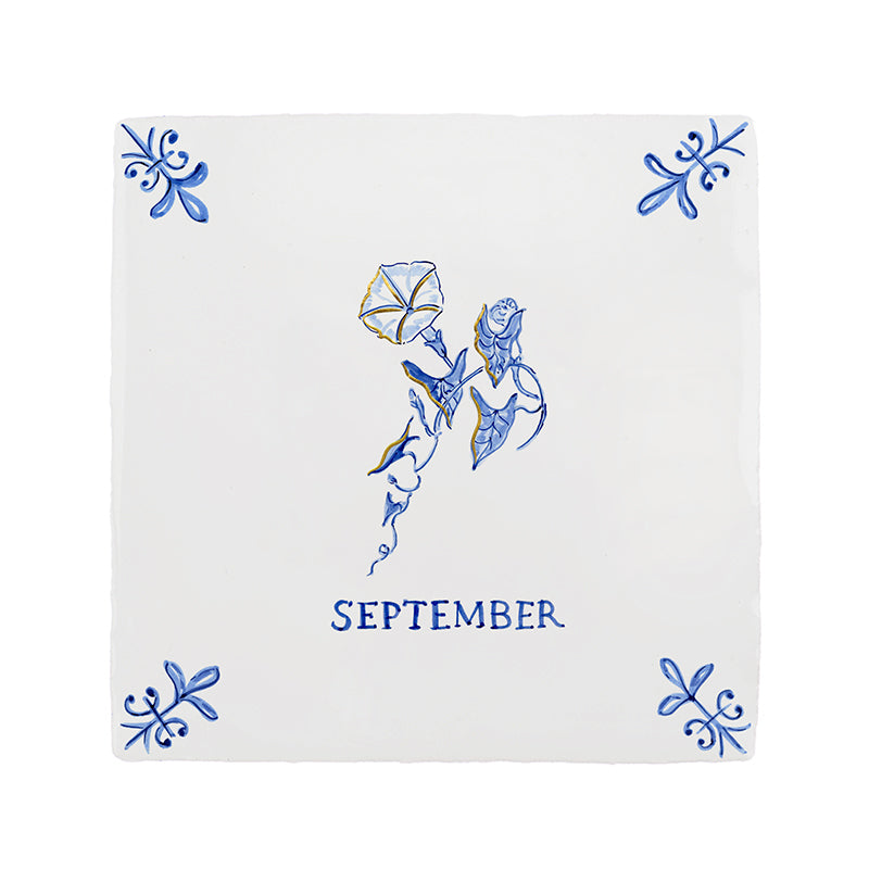 Morning Glory Delft Tile, Gold Lustre