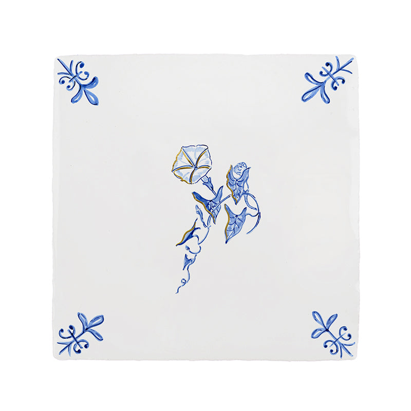 Morning Glory Delft Tile, Gold Lustre